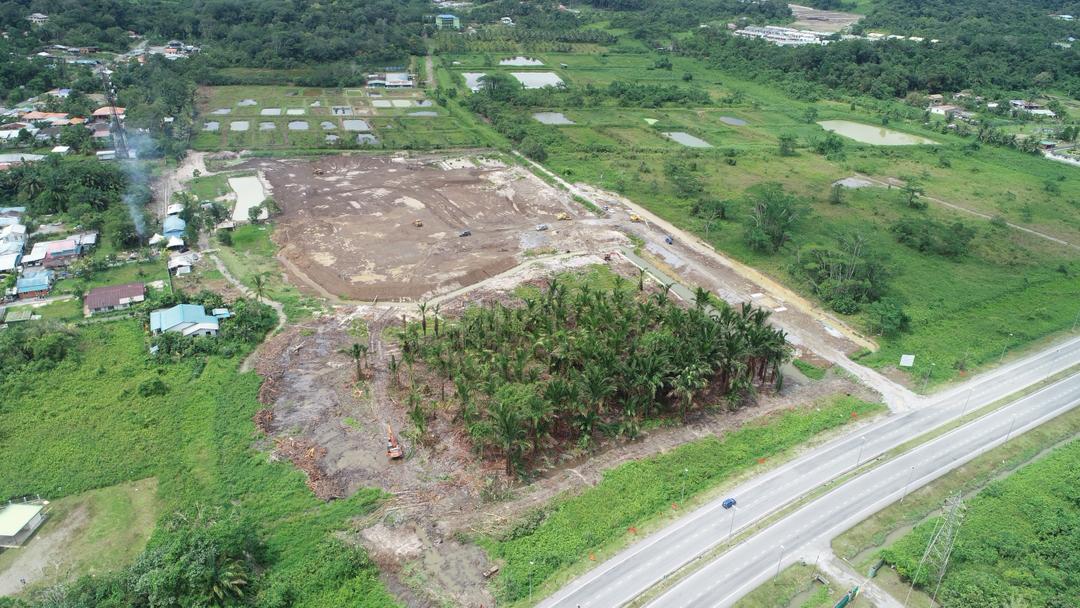 Aerial view of earthworks and site clearing for the new Padawan Municipal Council office complex, Kuching